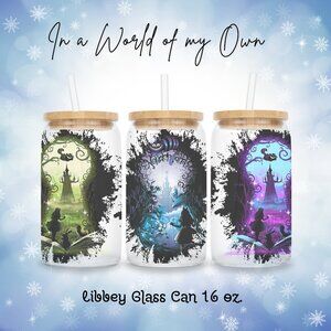 In a World of my Own Alice in Wonderland Inspired 16oz Frosted Libbey Glass